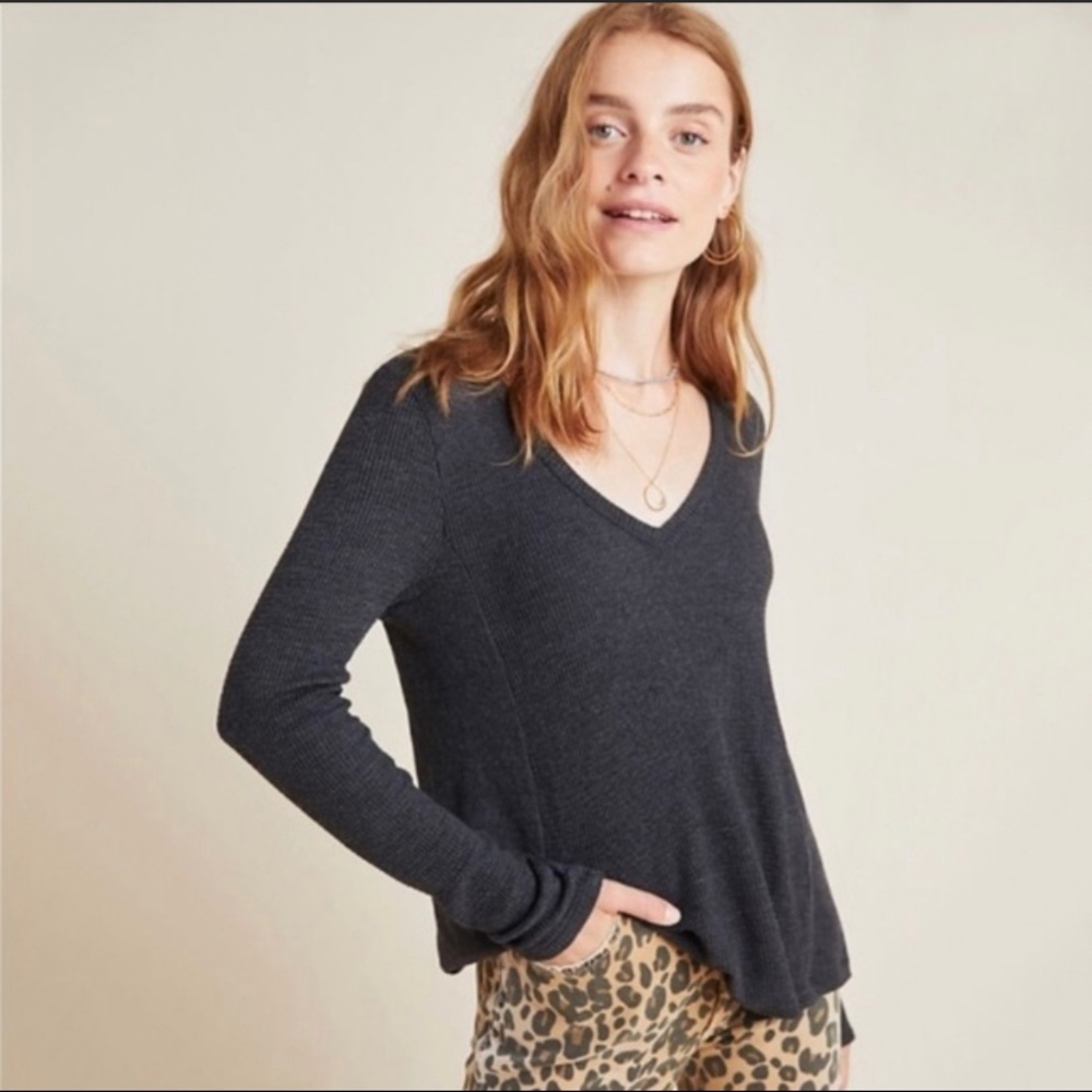 NWT Anthropologie Gray Waffle Knit Thermal Top